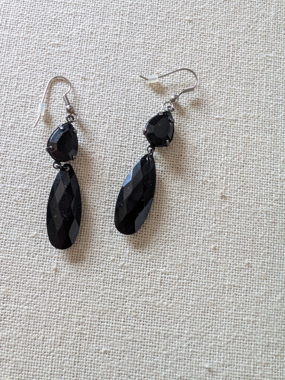 Black & Silver Faceted Drop Earrings